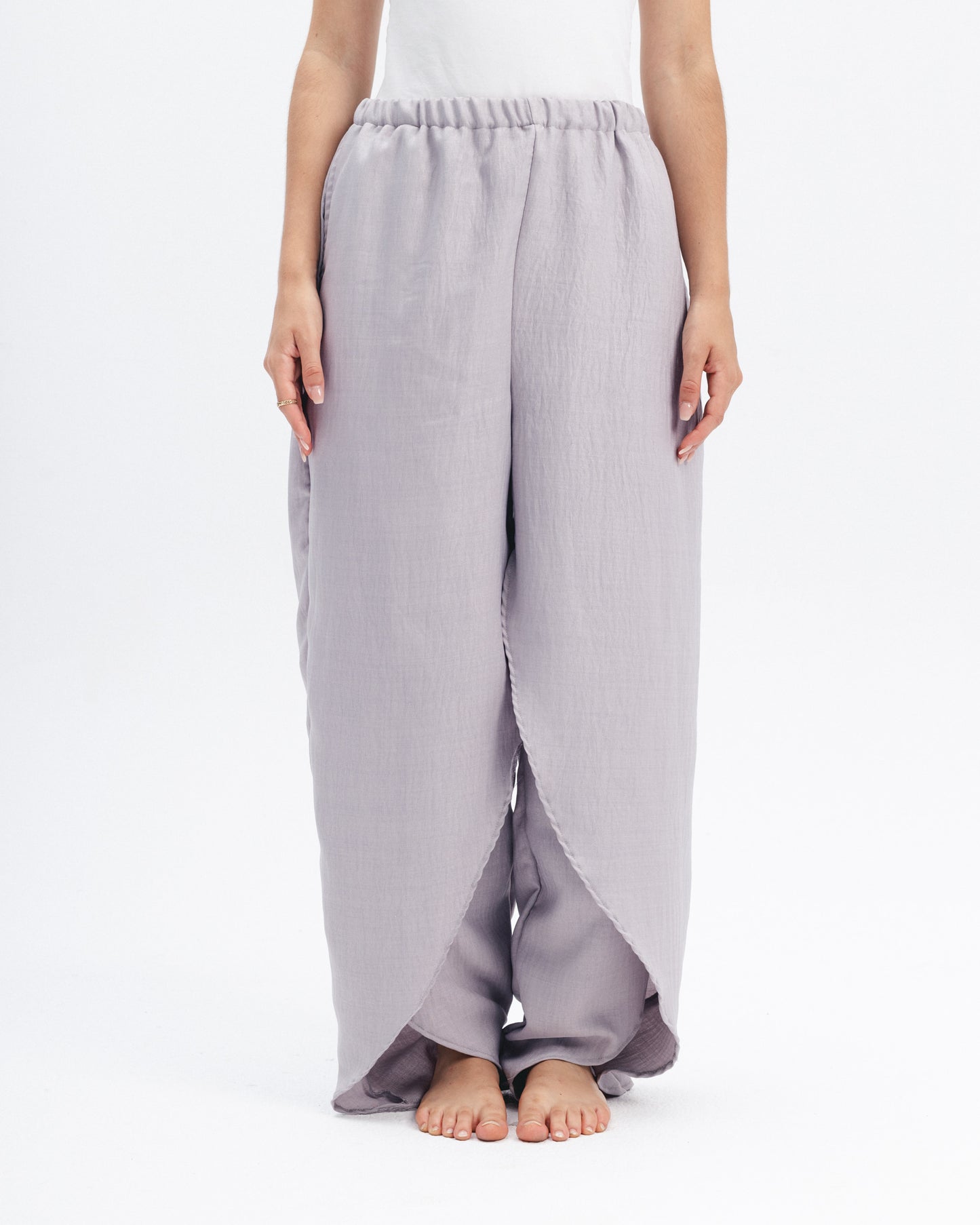 Layered Linen-Blend Pants in Grey
