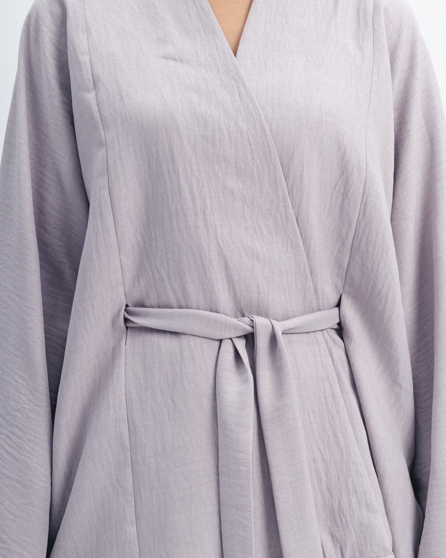 Linen-Blend Wrap Top in Grey