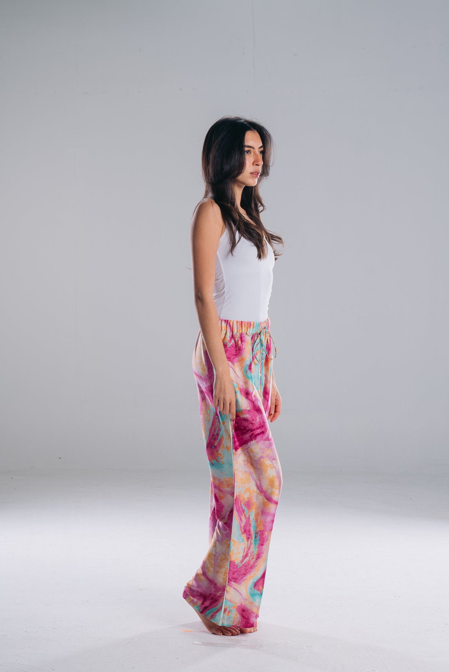 Satin Straight Fit Pants in Color Burst