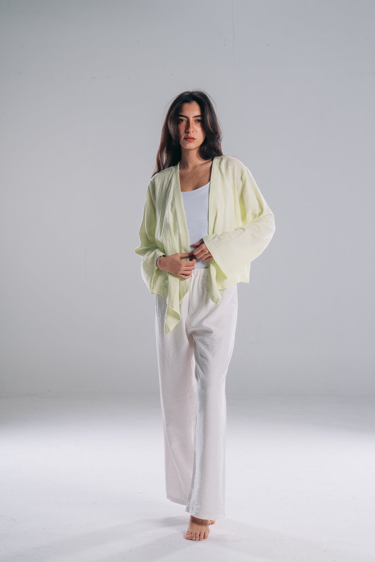 Linen Kimono in lemon Green