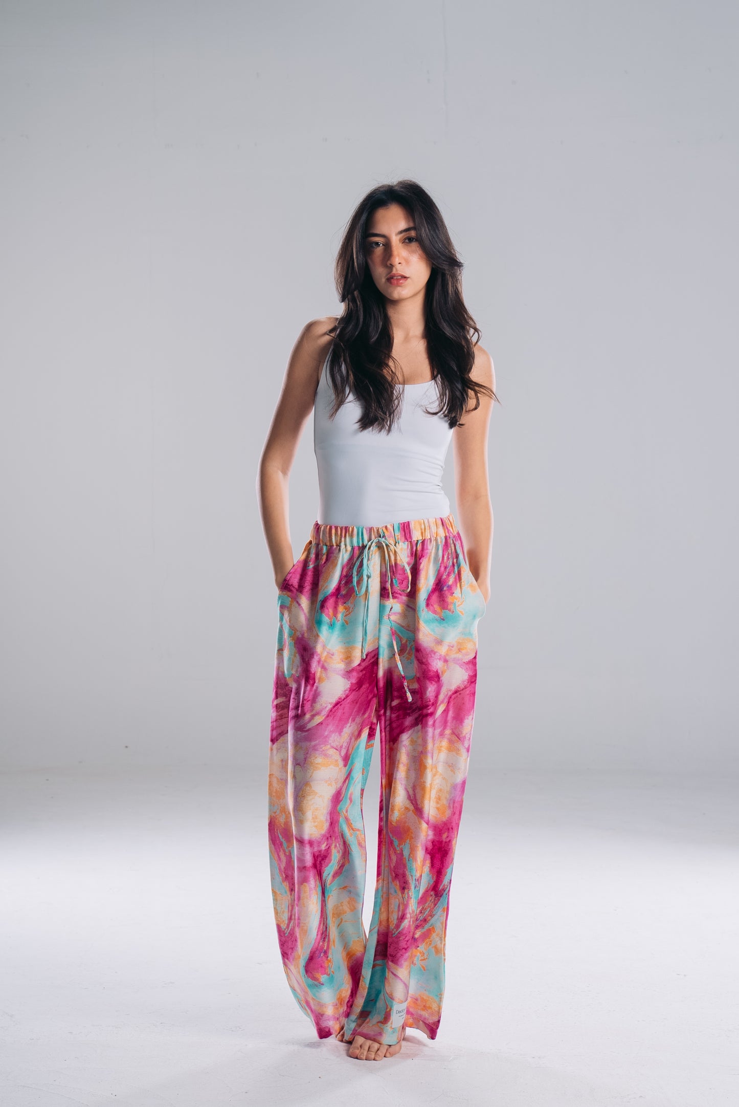 Satin Straight Fit Pants in Color Burst