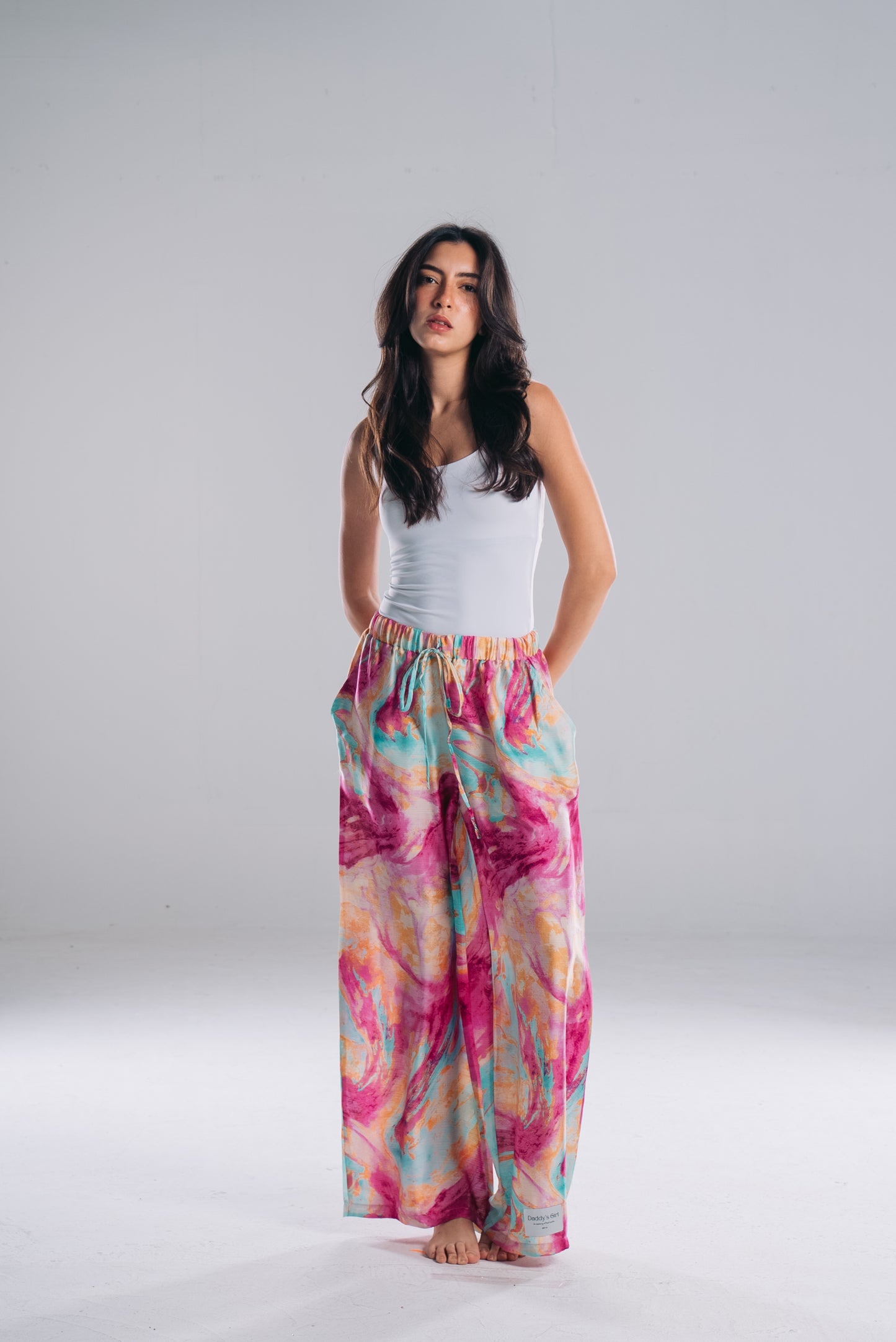 Satin Straight Fit Pants in Color Burst