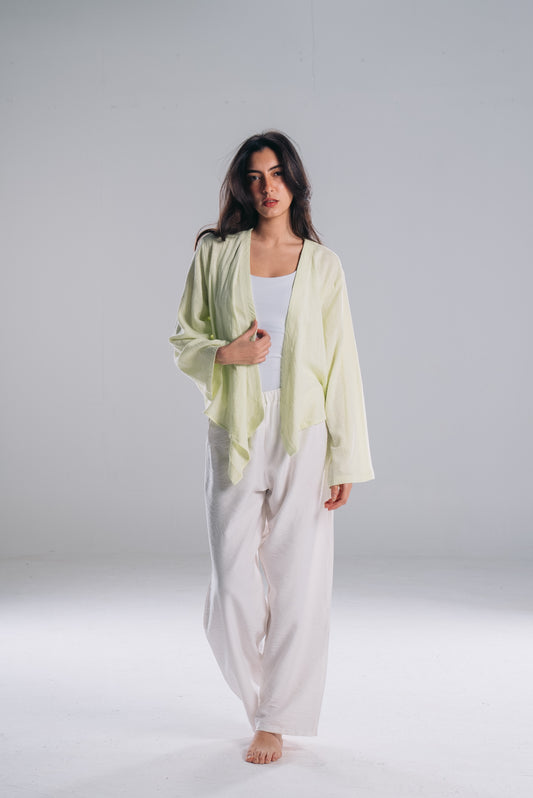 Linen Kimono in lemon Green