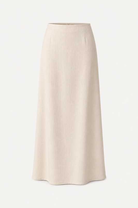 Linen-Blend Maxi Skirt in Beige