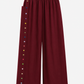 Button Detail Wide-Leg Trousers in Burgundy