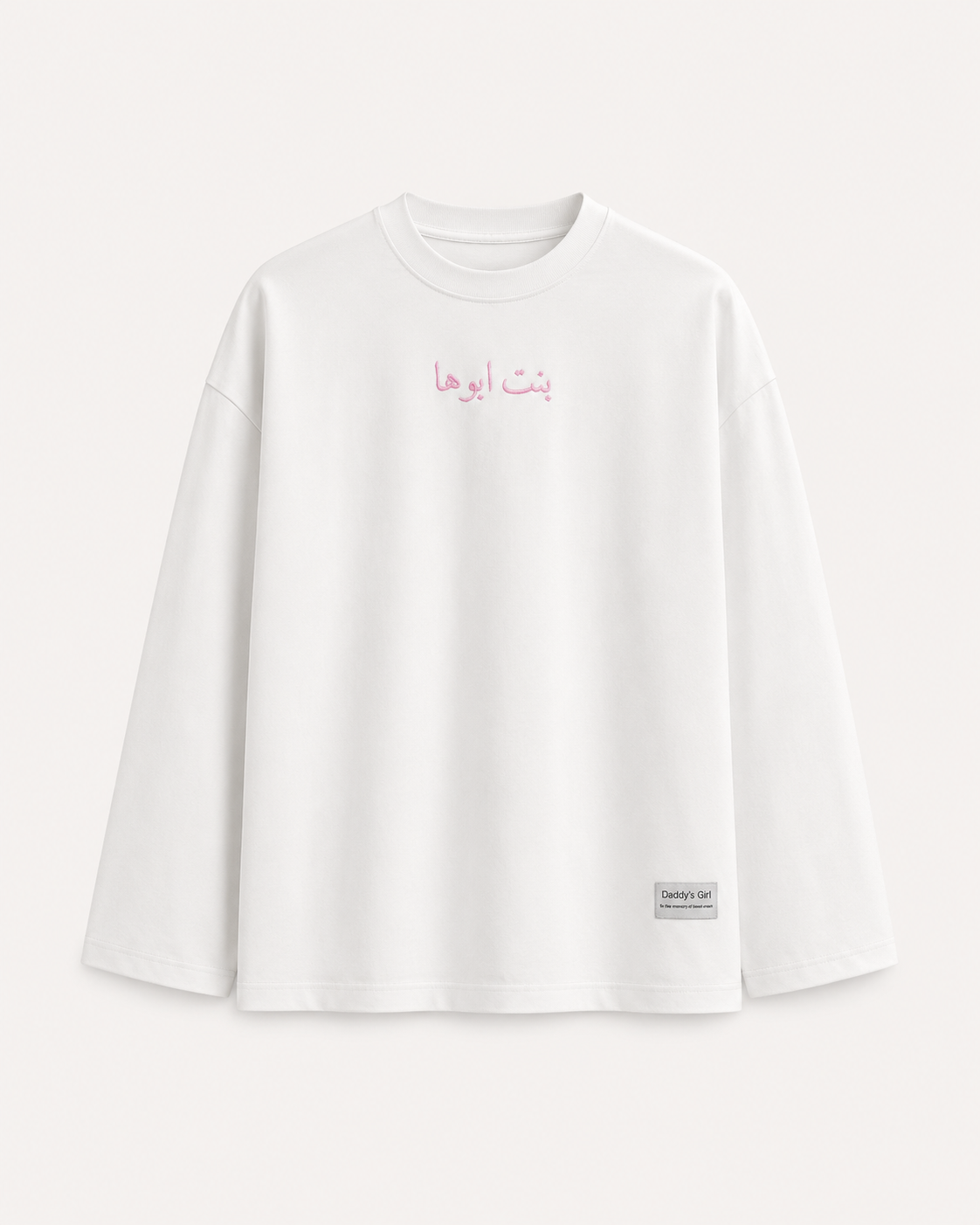 Signature "Bent Abouha" Embriodery Long Sleeve T-shirt in White