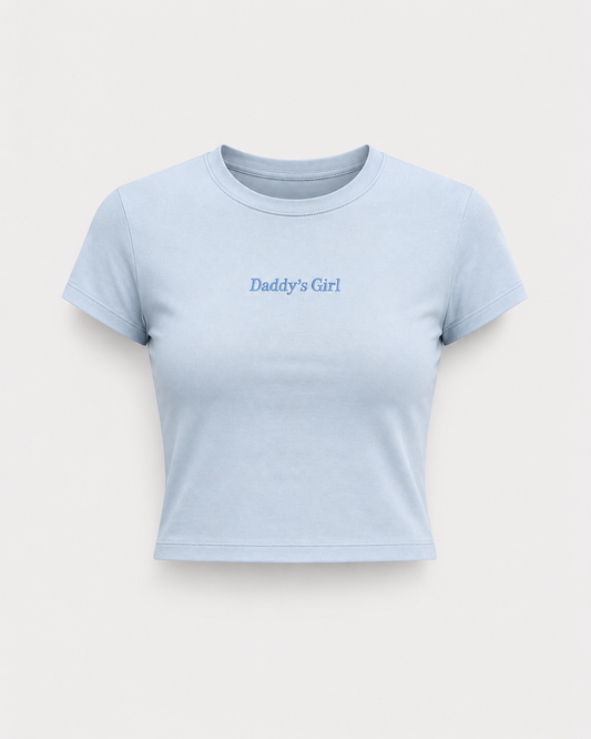 Signature "Daddy's Girl" Embroidered Cropped T-Shirt in Blue