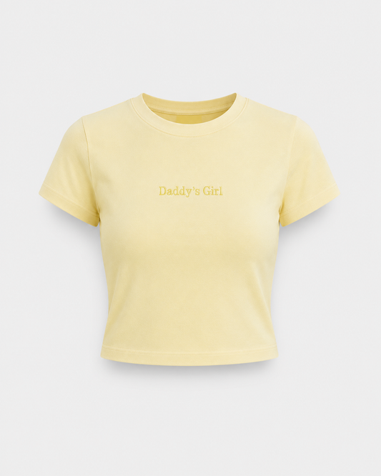 Signature "Daddy's Girl" Embroidered Cropped T-Shirt in Yellow