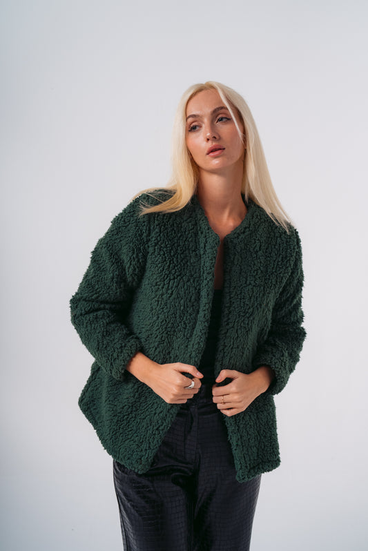 Long Sleeve Fur Jacket in Green