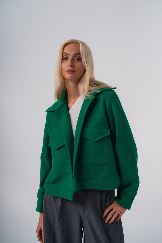 Cropped Wool Jacket in Green