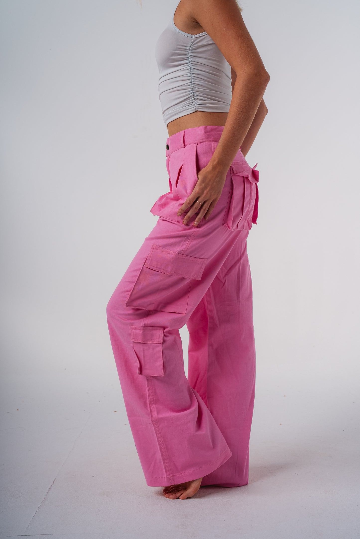 8 Pockets Cargo Pants in Pink