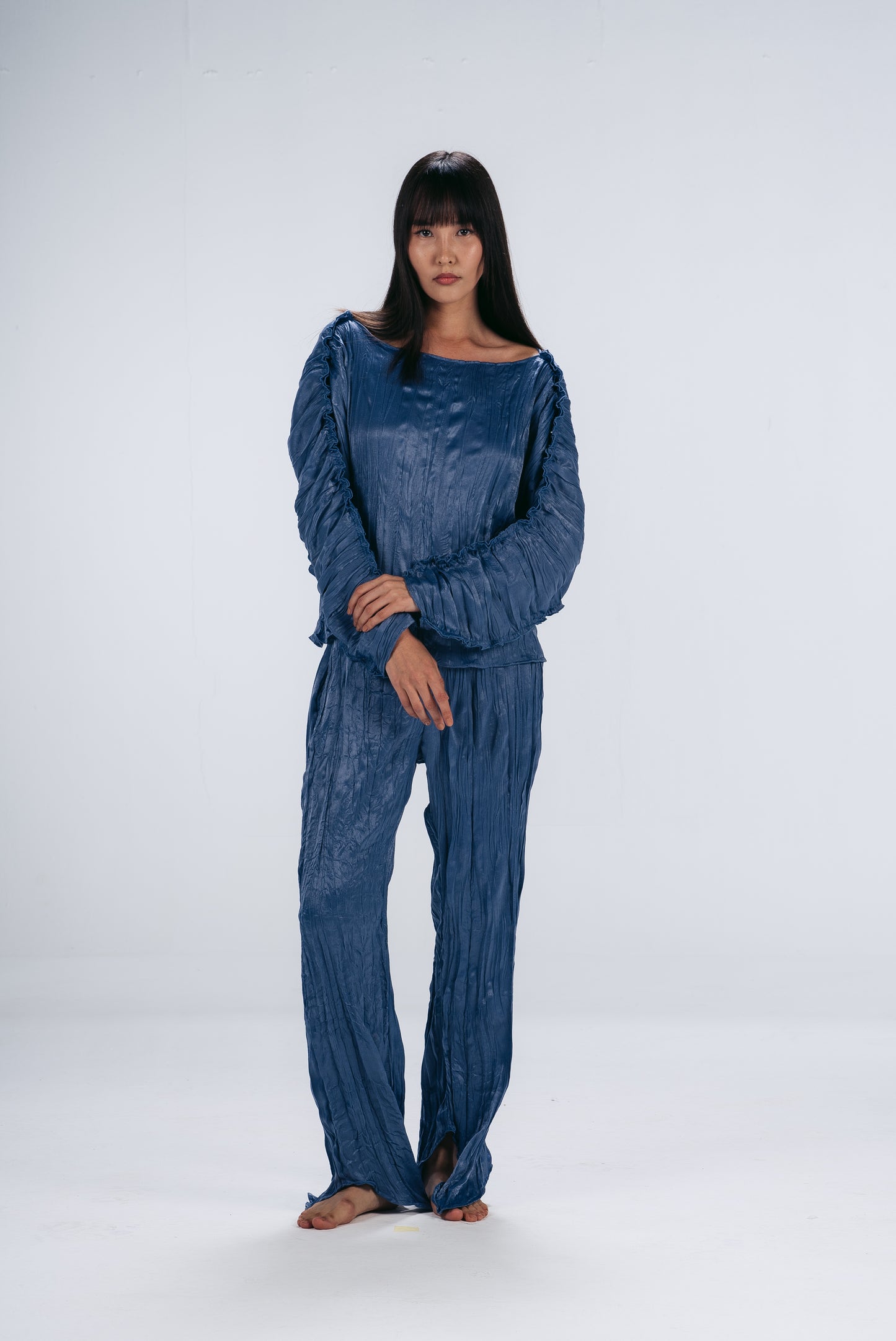 Blue Pleated Pants