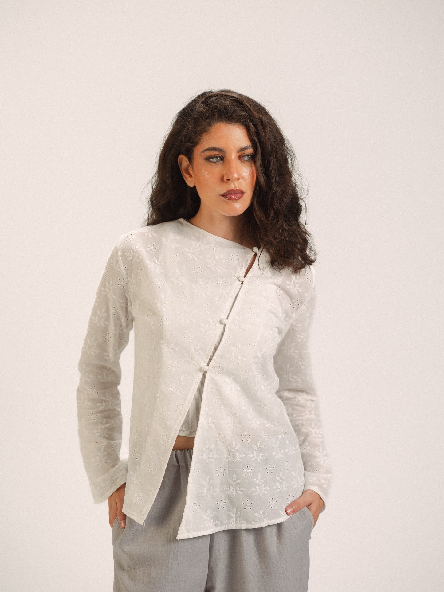 Buttoned Embroidered Blouse