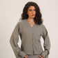 Ruffled Sleeve Buttoned Top in Grey