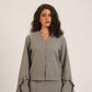 Ruffled Sleeve Buttoned Top in Grey