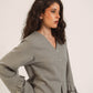 Ruffled Sleeve Buttoned Top in Grey
