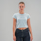Signature "بنت ابوها" Embroidered Cropped T-Shirt in Blue
