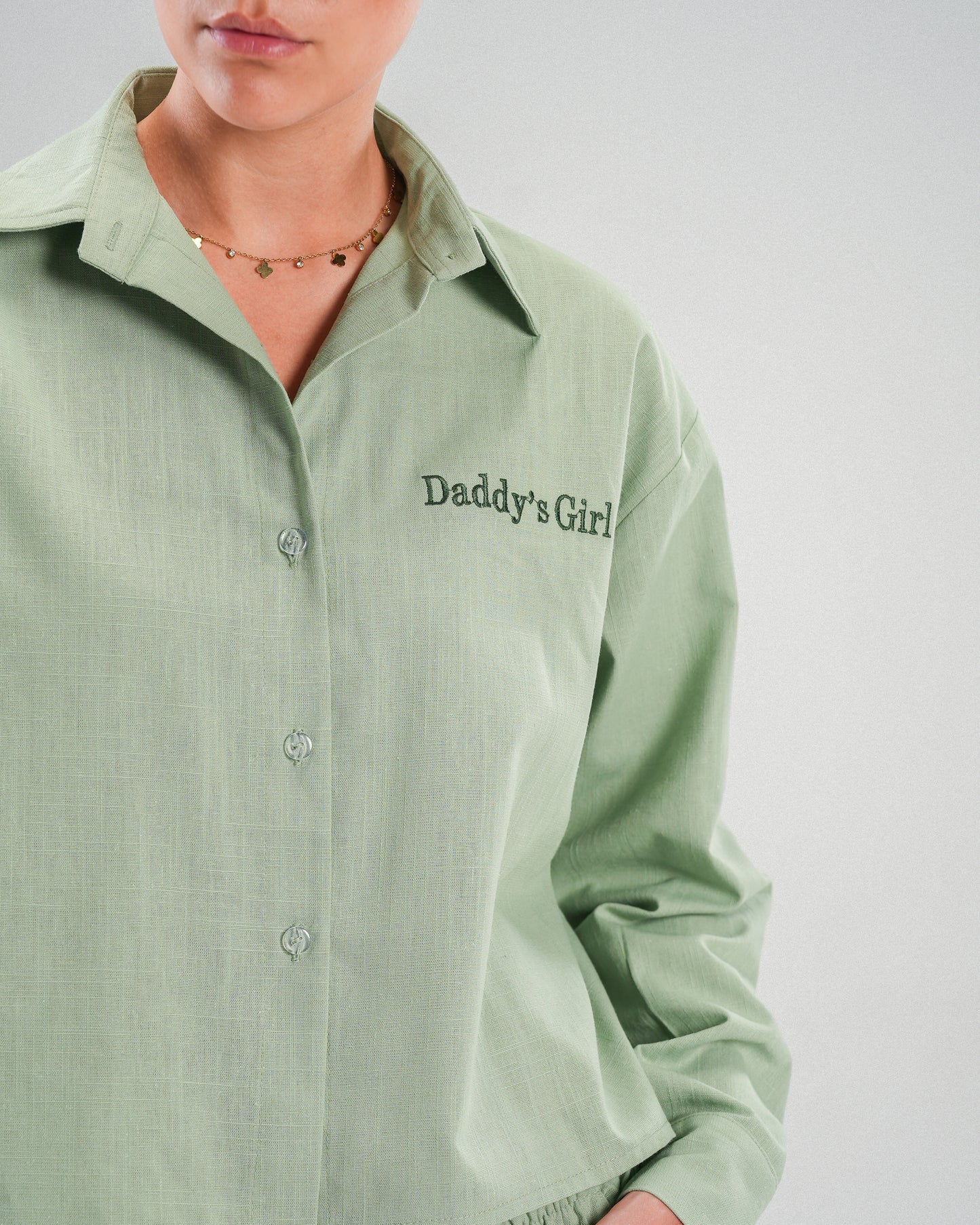 Long Sleeve Linen Chemise in Green