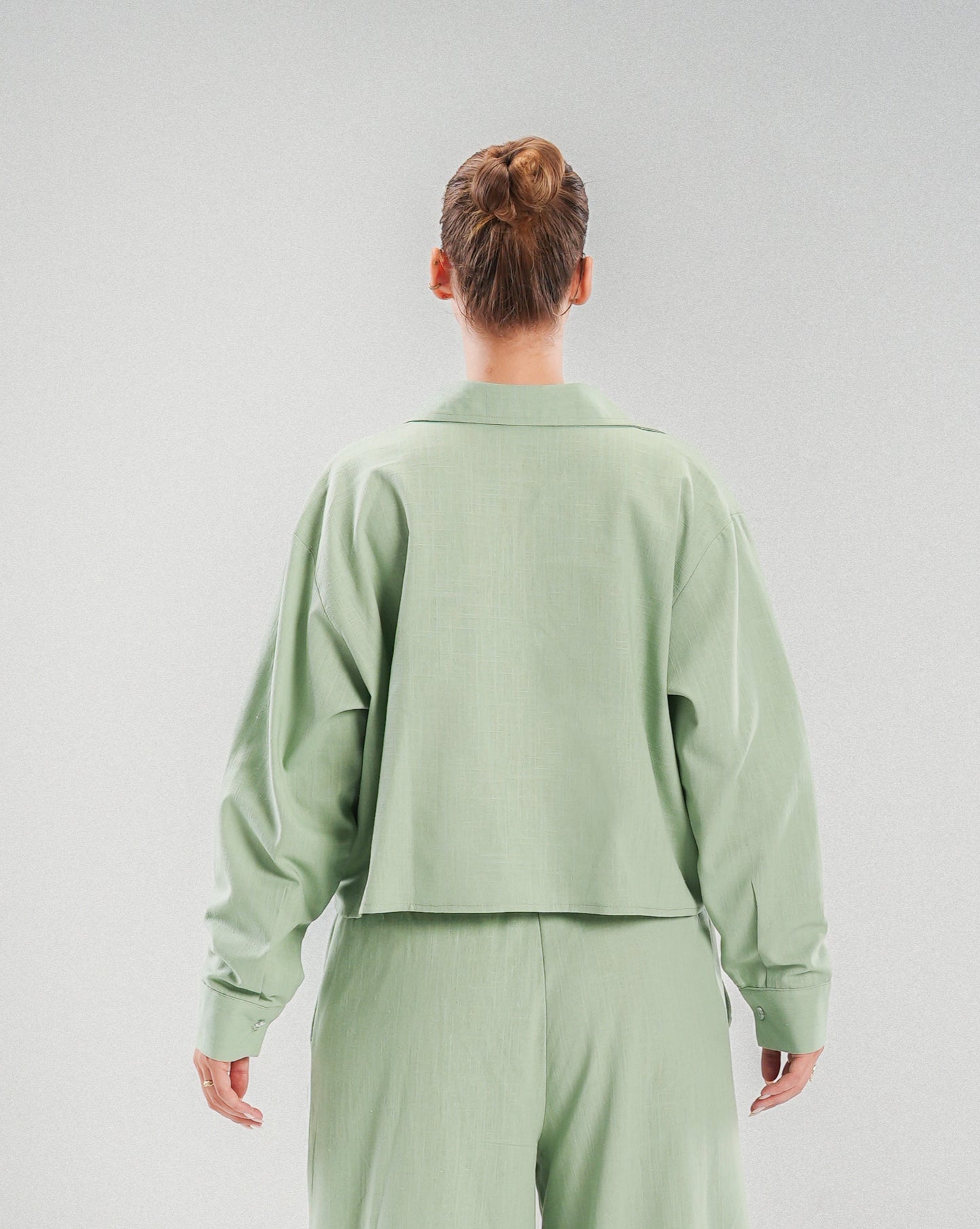 Long Sleeve Linen Chemise in Green