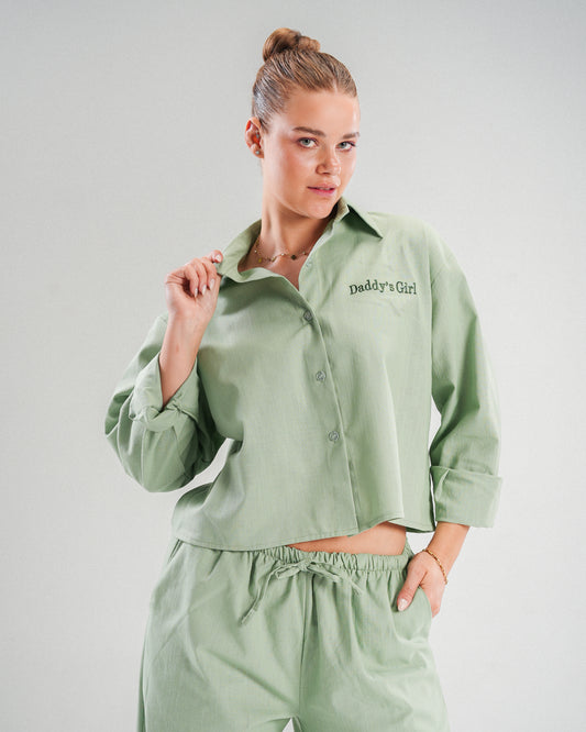 Long Sleeve Linen Chemise in Green