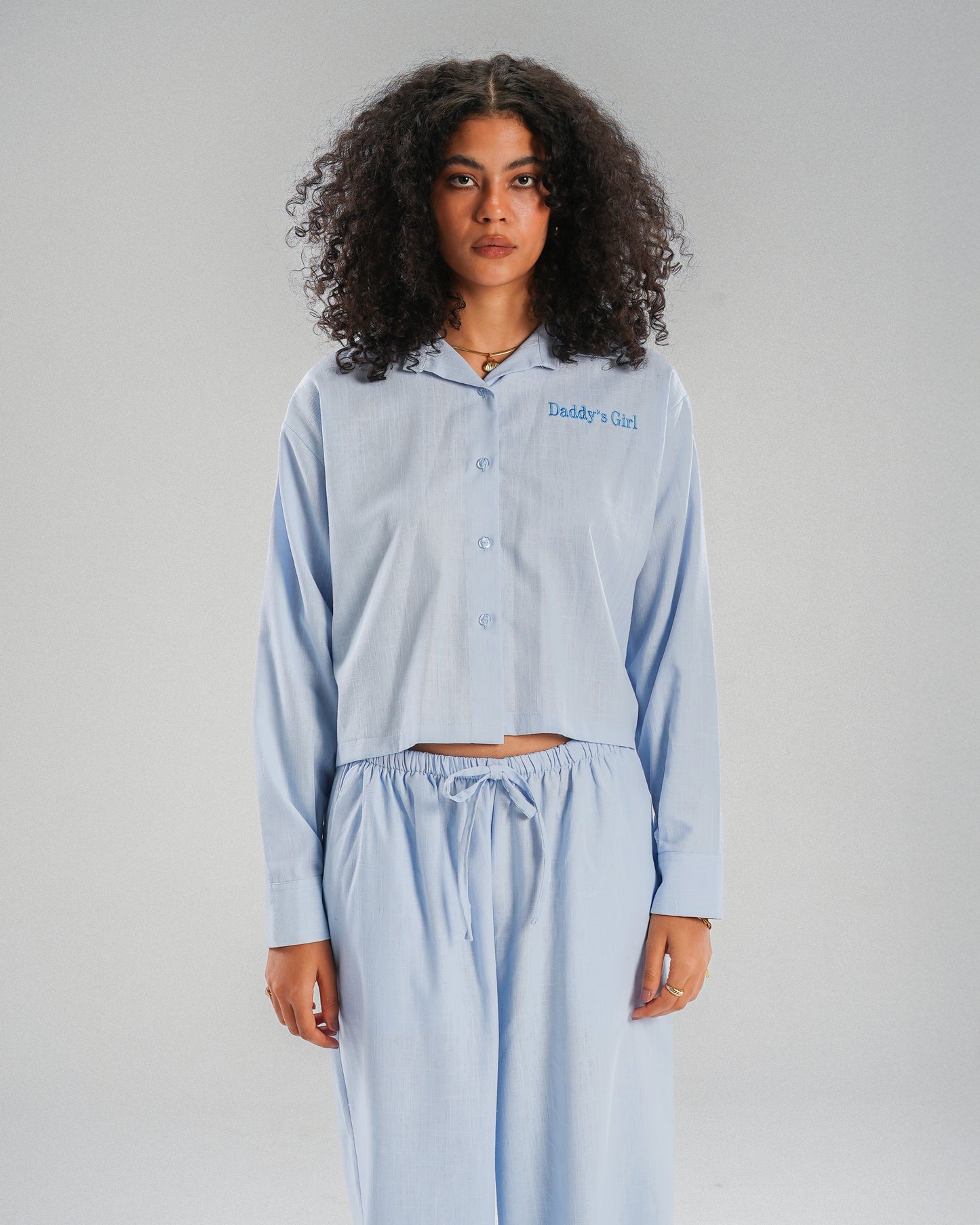 Long Sleeve Linen Chemise in Blue