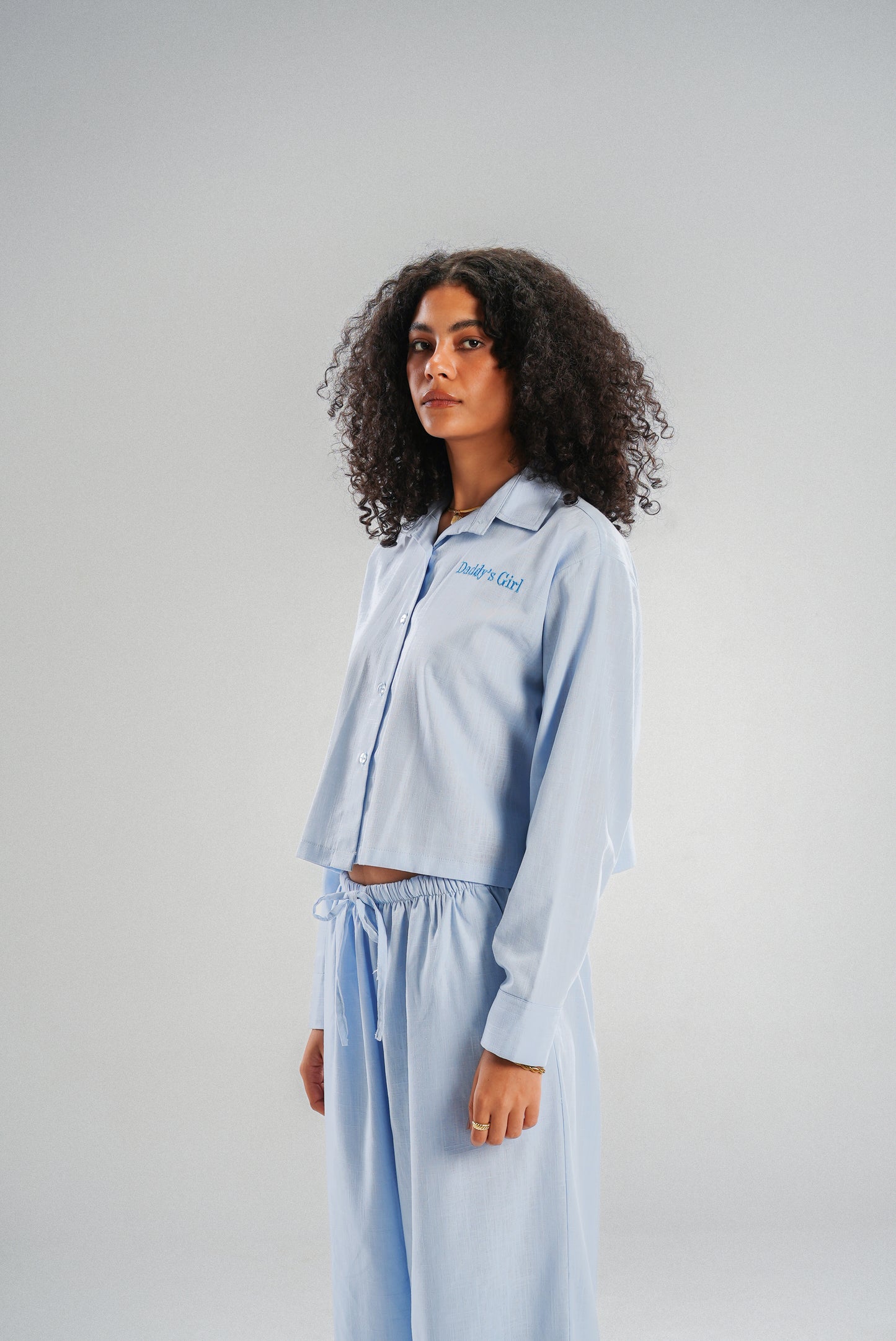 Long Sleeve Linen Chemise in Blue