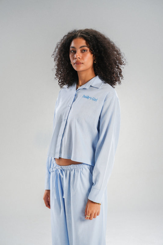 Long Sleeve Linen Chemise in Blue