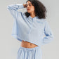 Long Sleeve Linen Chemise in Blue