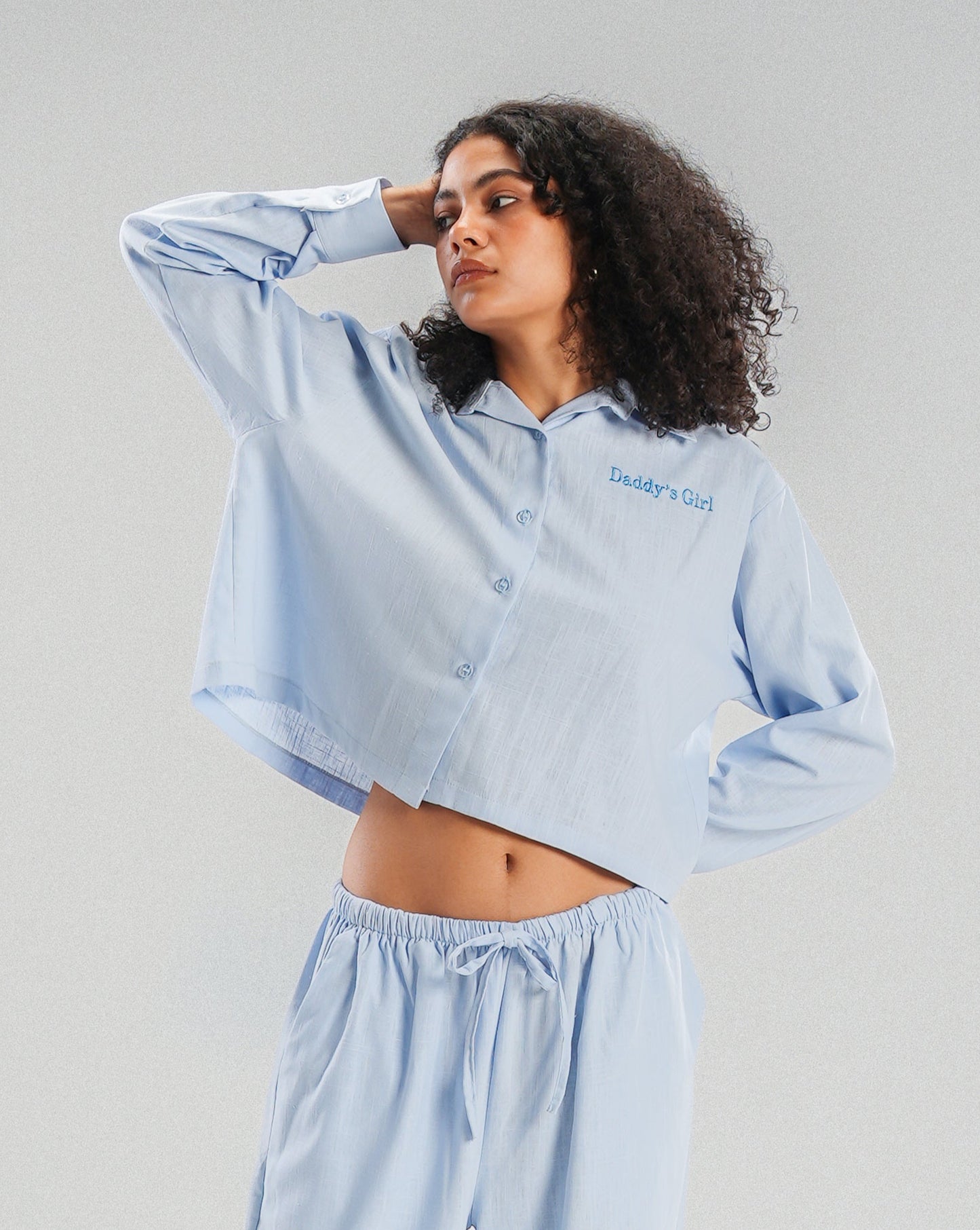 Long Sleeve Linen Chemise in Blue