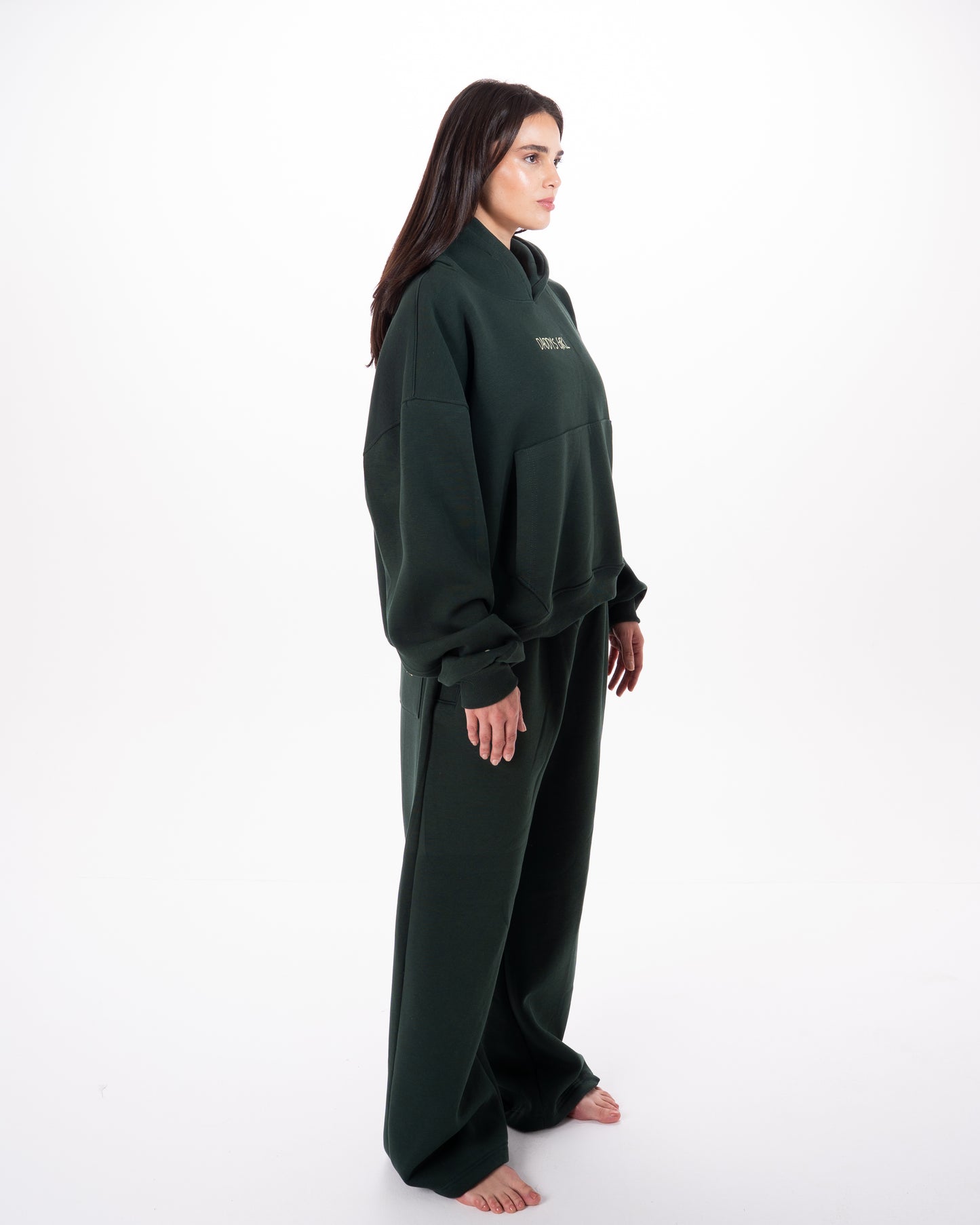 Wide-Leg Sweatpants in Dark Green