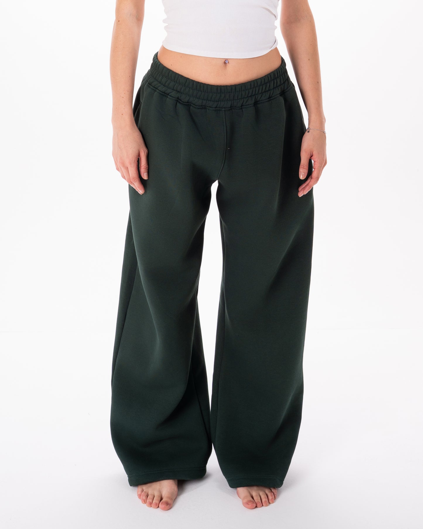 Wide-Leg Sweatpants in Dark Green