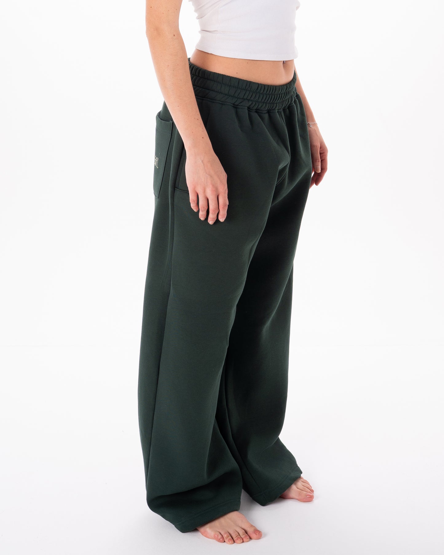 Wide-Leg Sweatpants in Dark Green