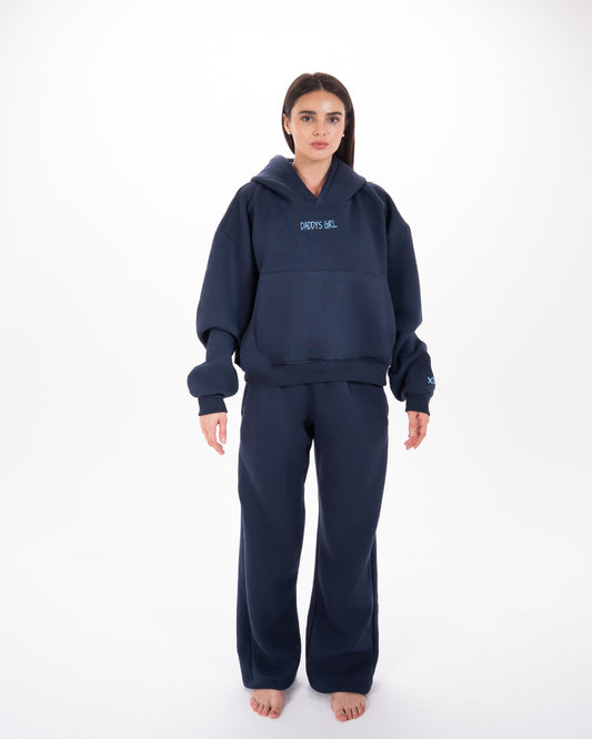 Wide-Leg Sweatpants in Navy Blue