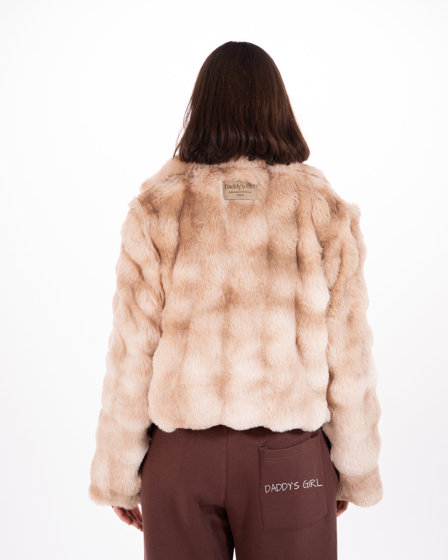 Short Faux Fur Jacket in Light Brown