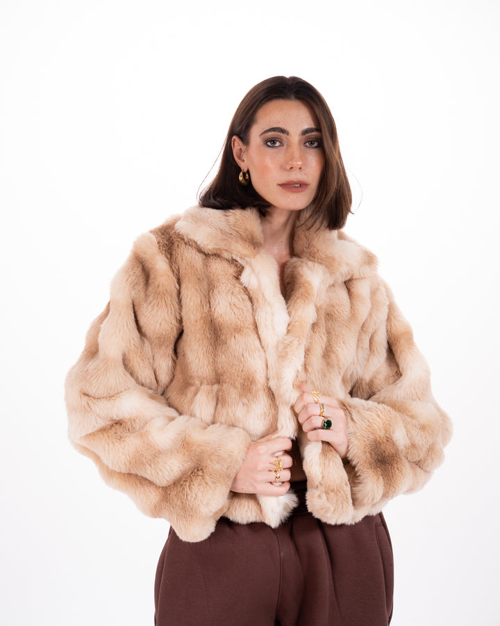 Short Faux Fur Jacket in Light Brown