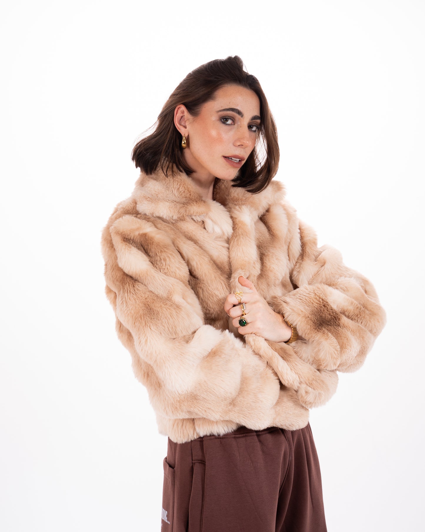 Short Faux Fur Jacket in Light Brown