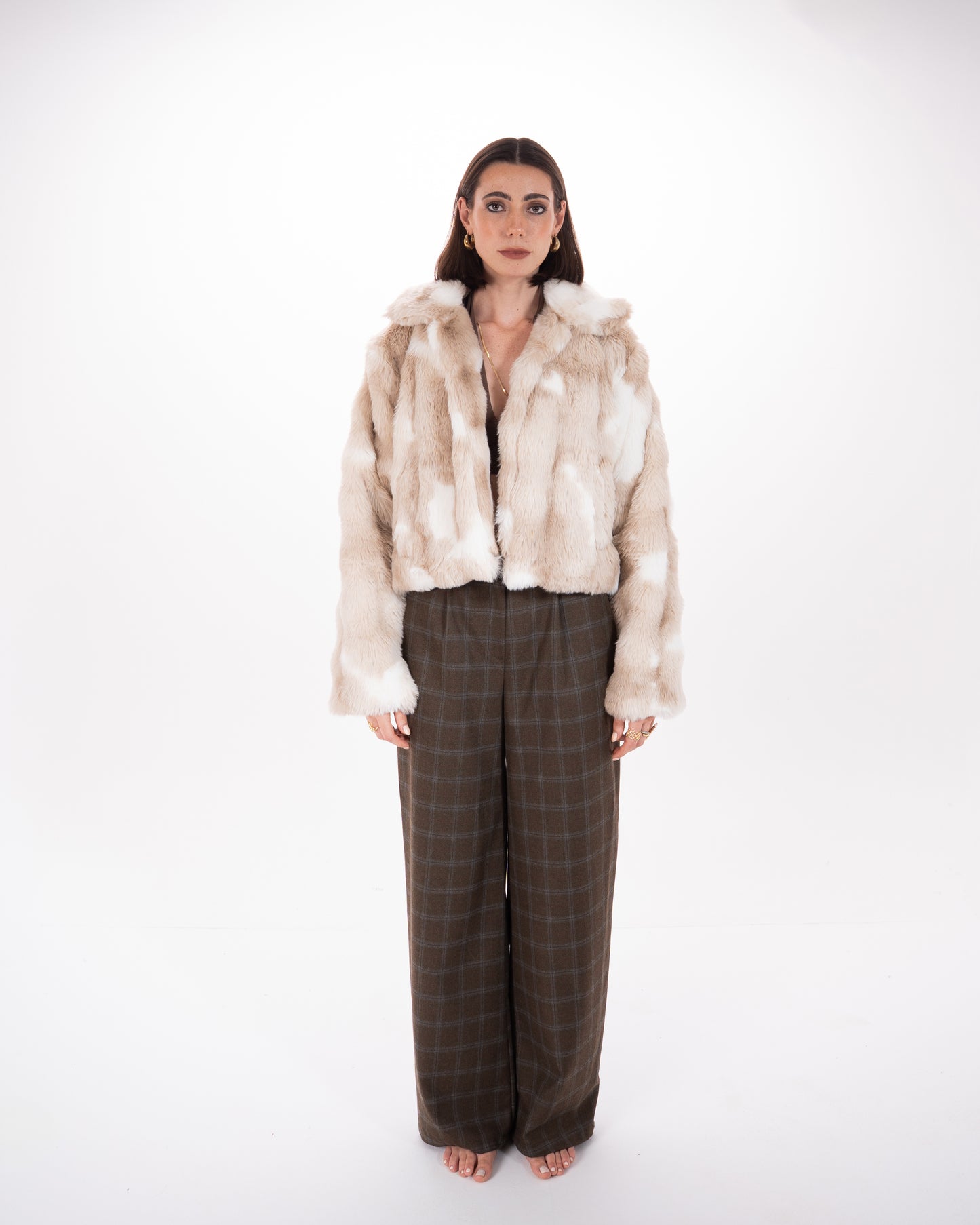 Checked Straight Fit Pants in Brown