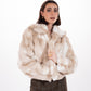 Short Faux Fur Jacket in Beige