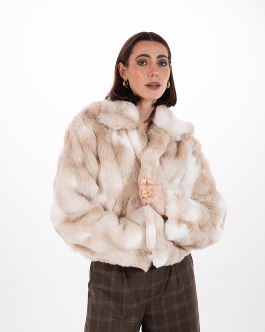 Short Faux Fur Jacket in Beige