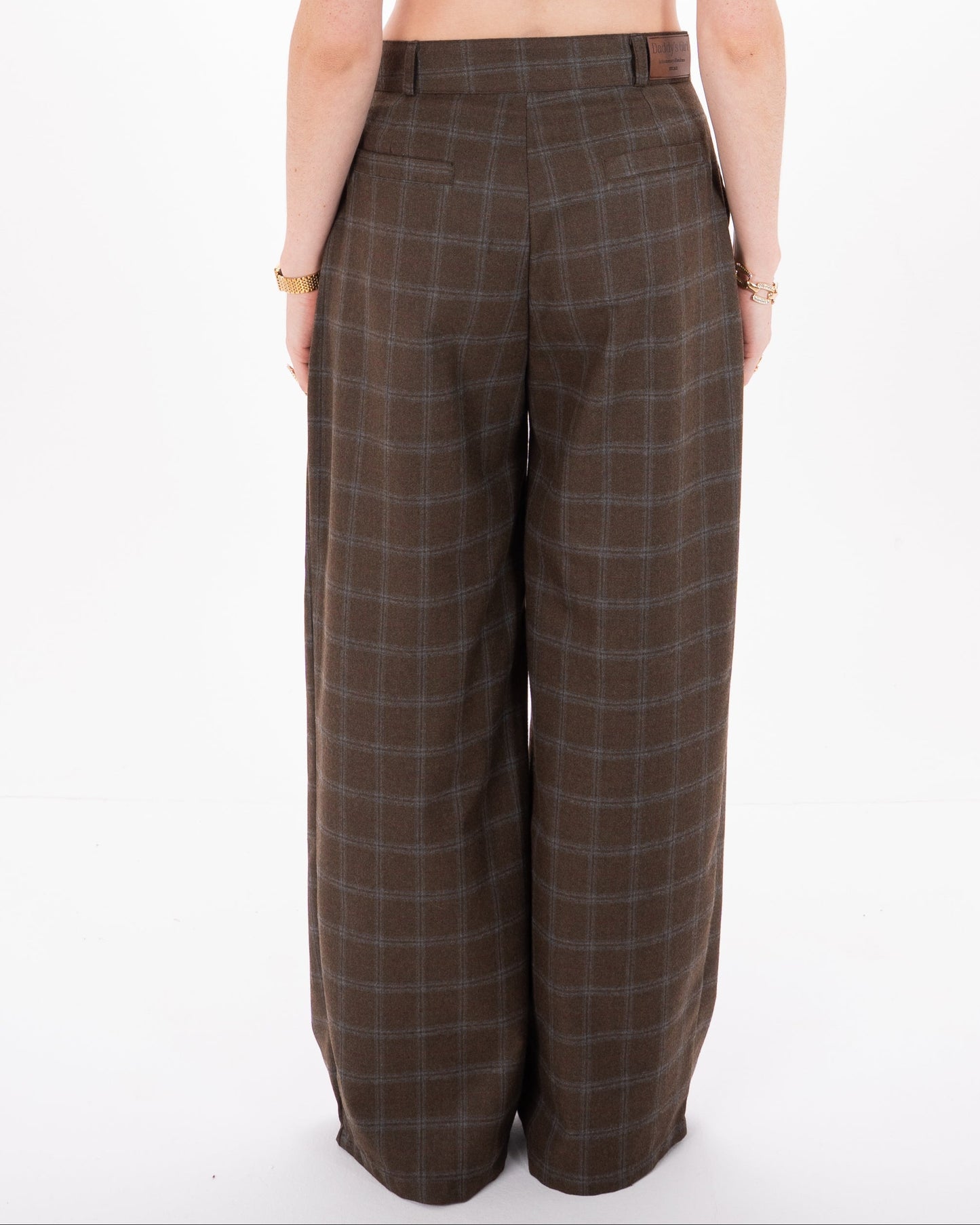 Checked Straight Fit Pants in Brown