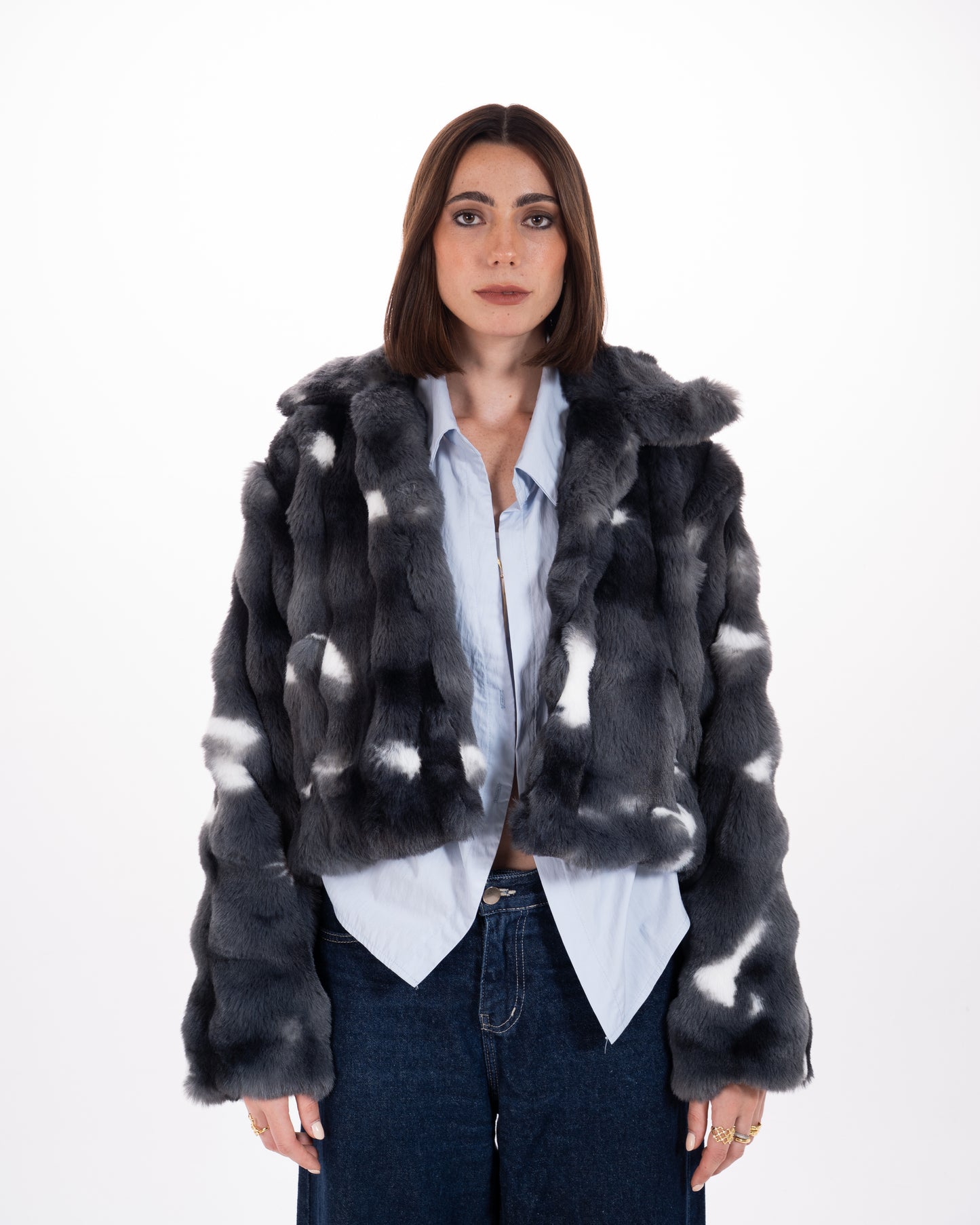 Short Faux Fur Jacket in Grey