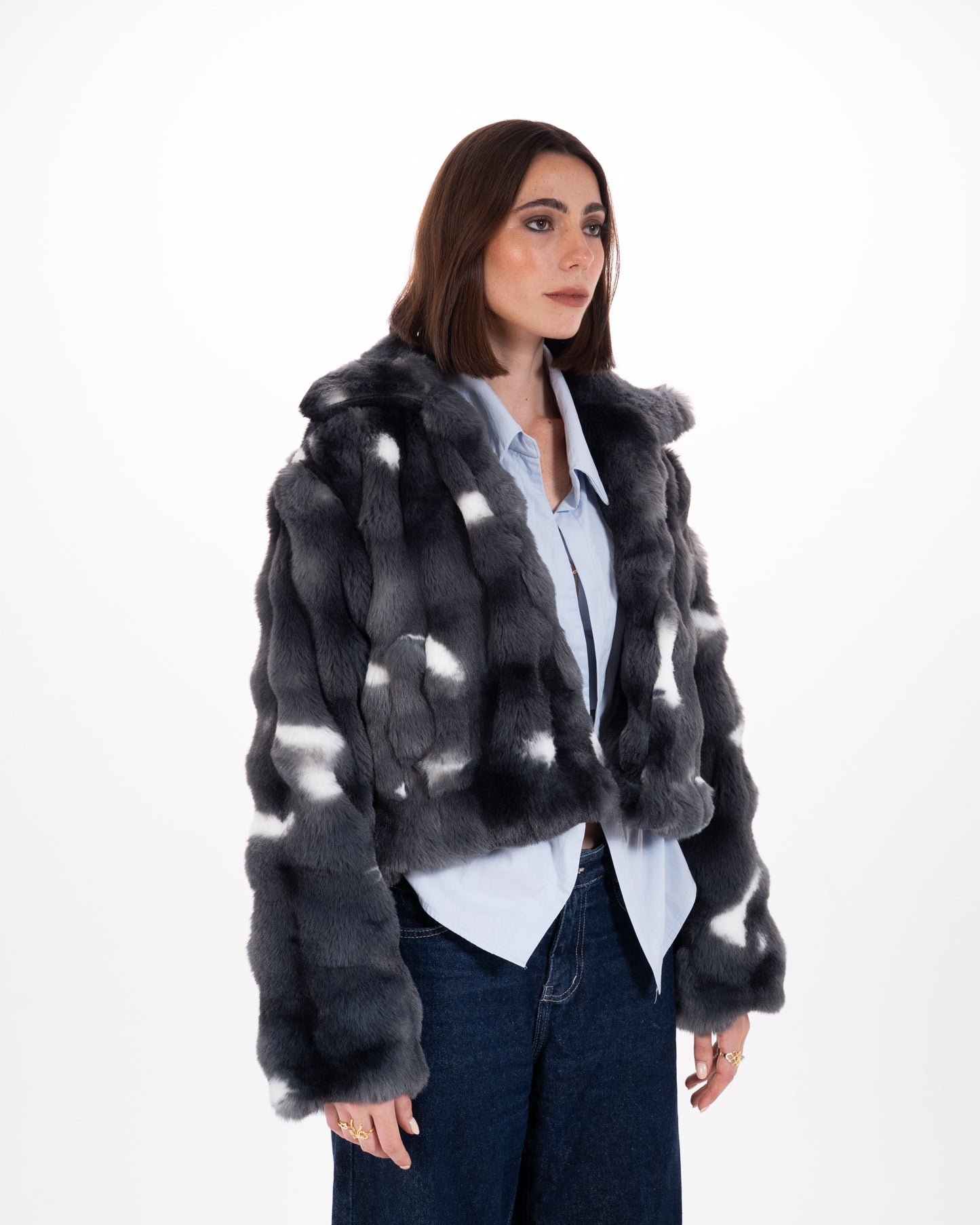 Short Faux Fur Jacket in Grey