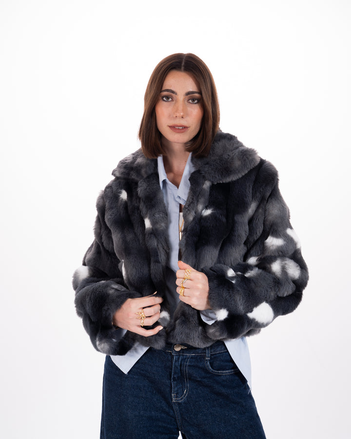 Short Faux Fur Jacket in Grey
