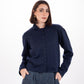 Leopard Print Collar Knit Cardigan in Navy