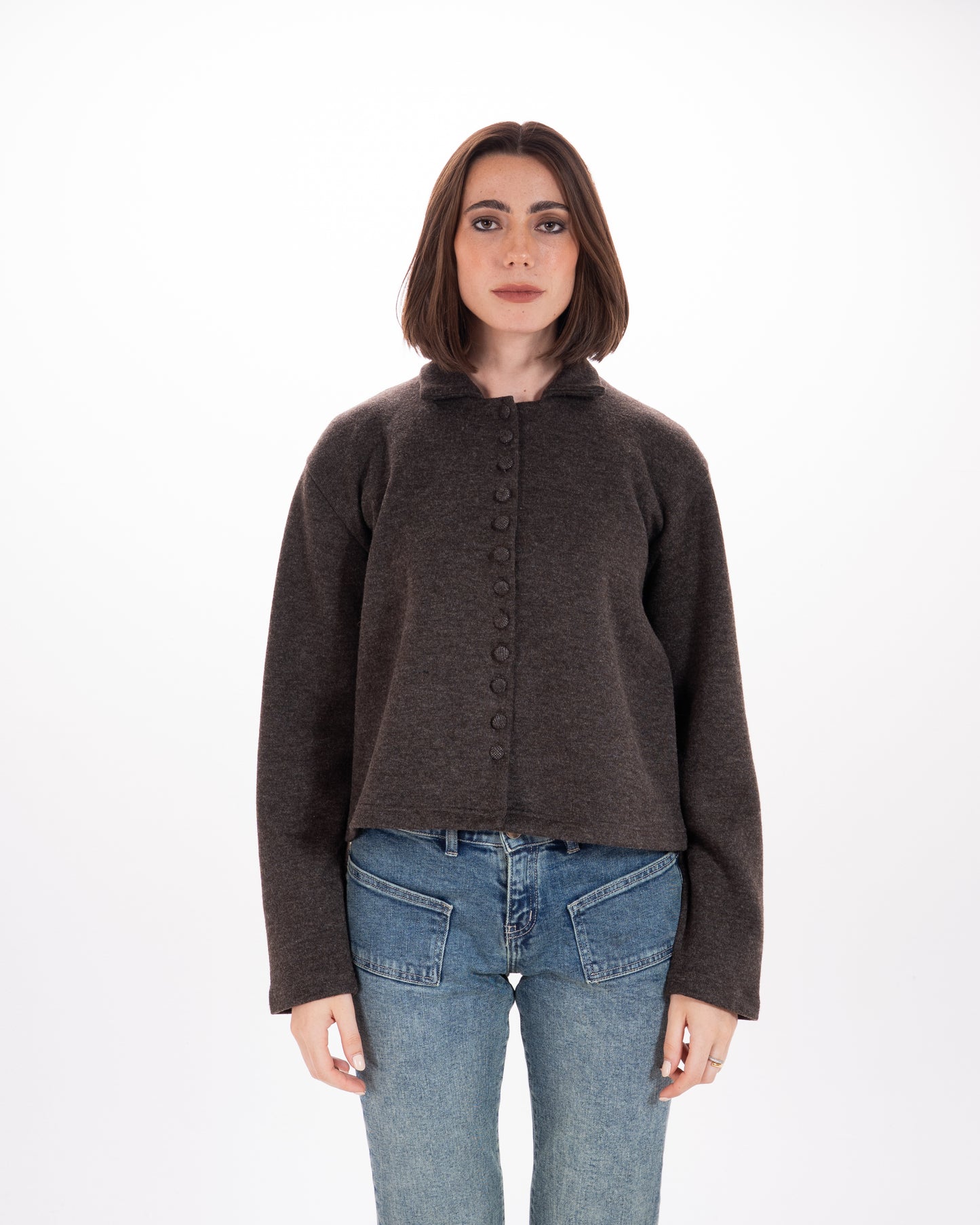 Leopard Print Collar Knit Cardigan in Brown