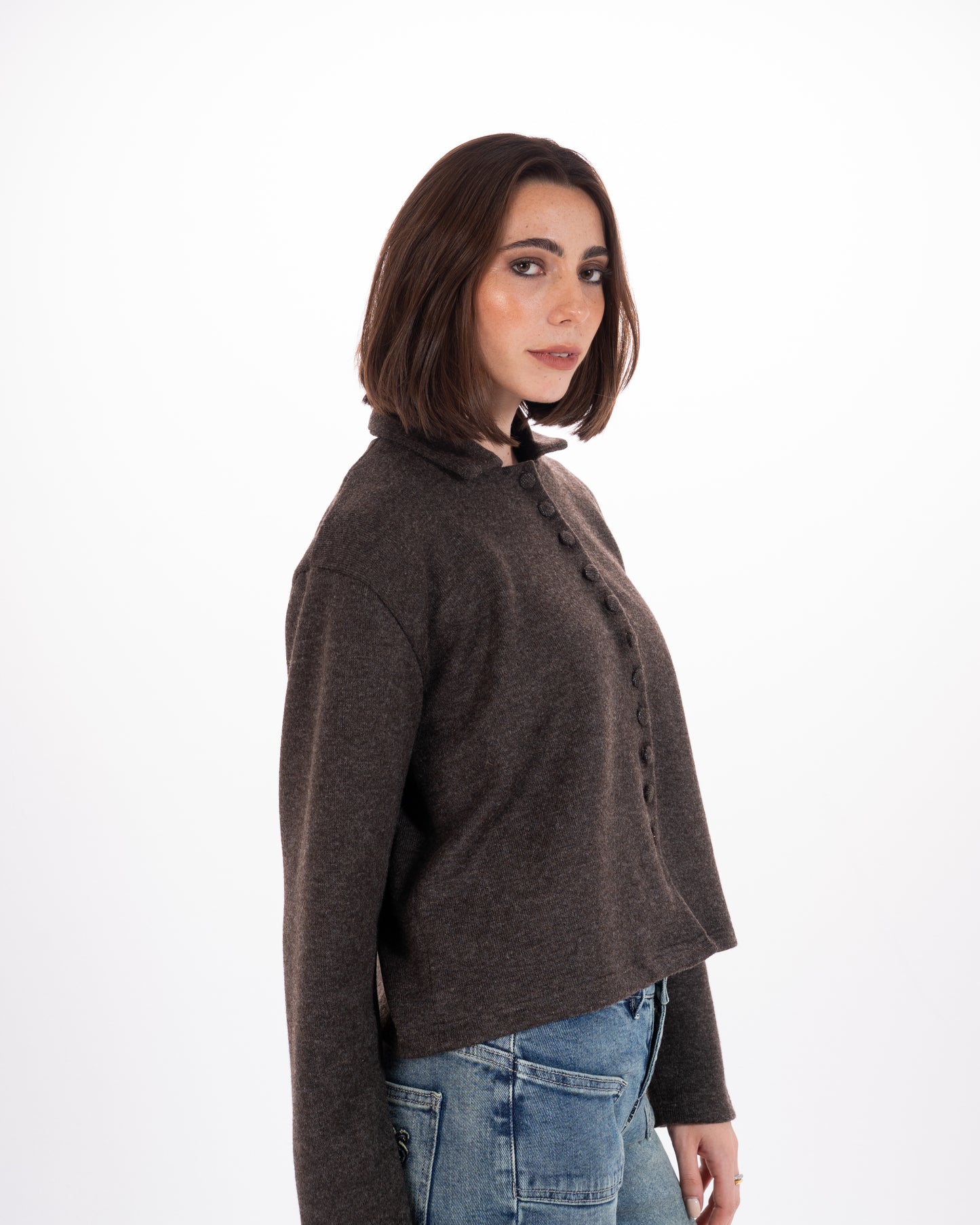 Leopard Print Collar Knit Cardigan in Brown