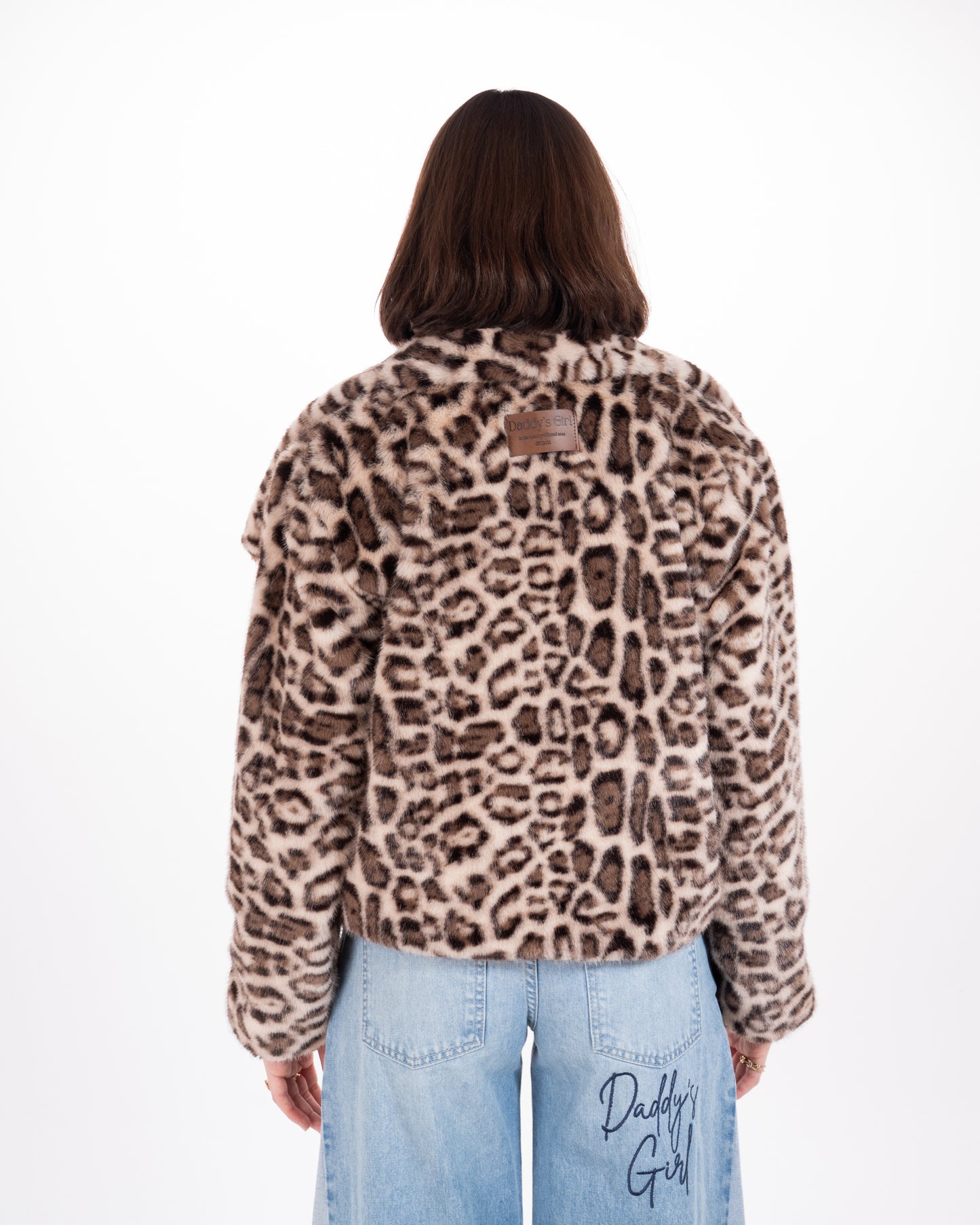 Leopard Print Faux Fur Jacket in Beige