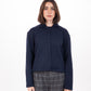 Leopard Print Collar Knit Cardigan in Navy