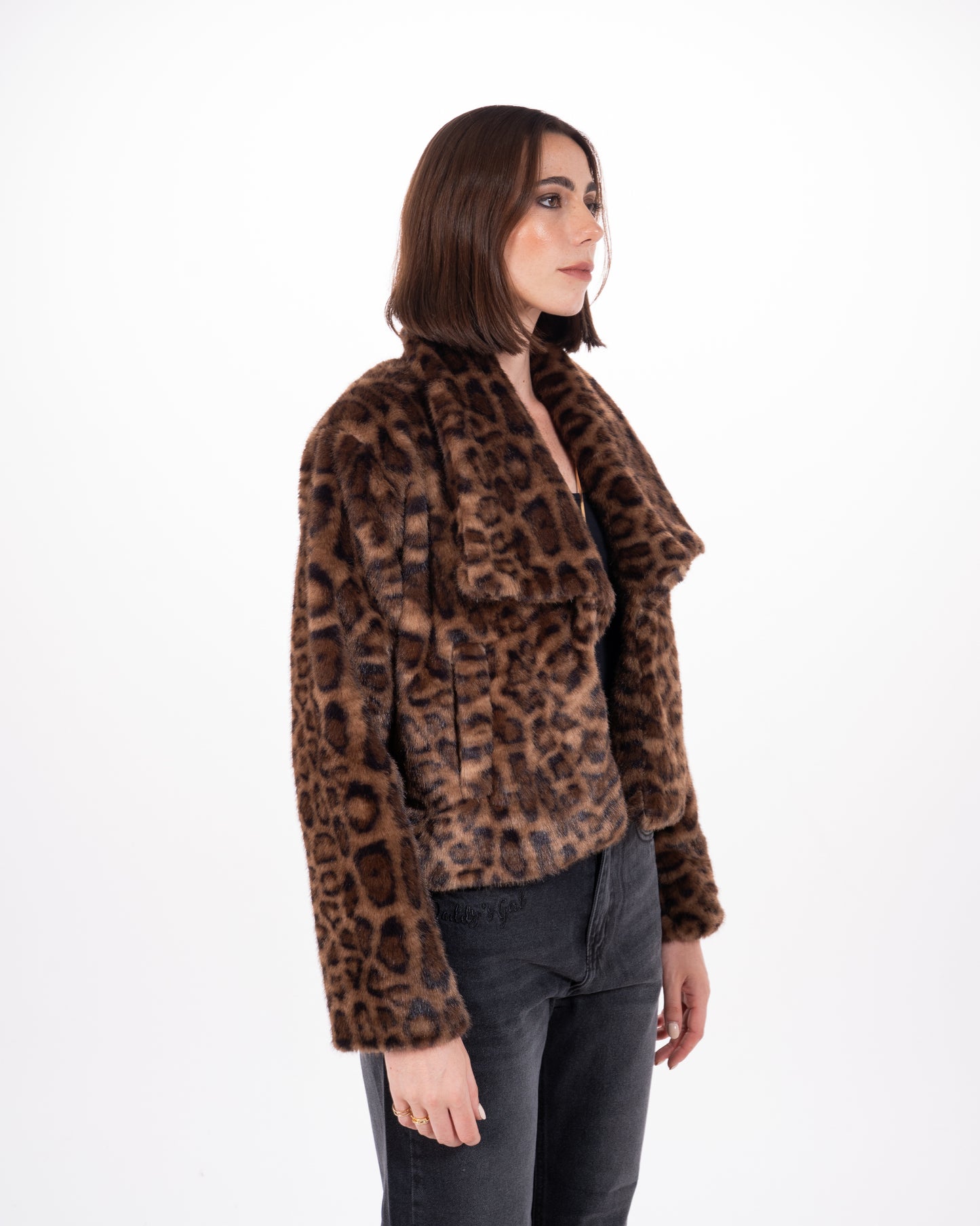 Leopard Print Faux Fur Jacket in Brown