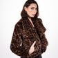 Leopard Print Faux Fur Jacket in Brown